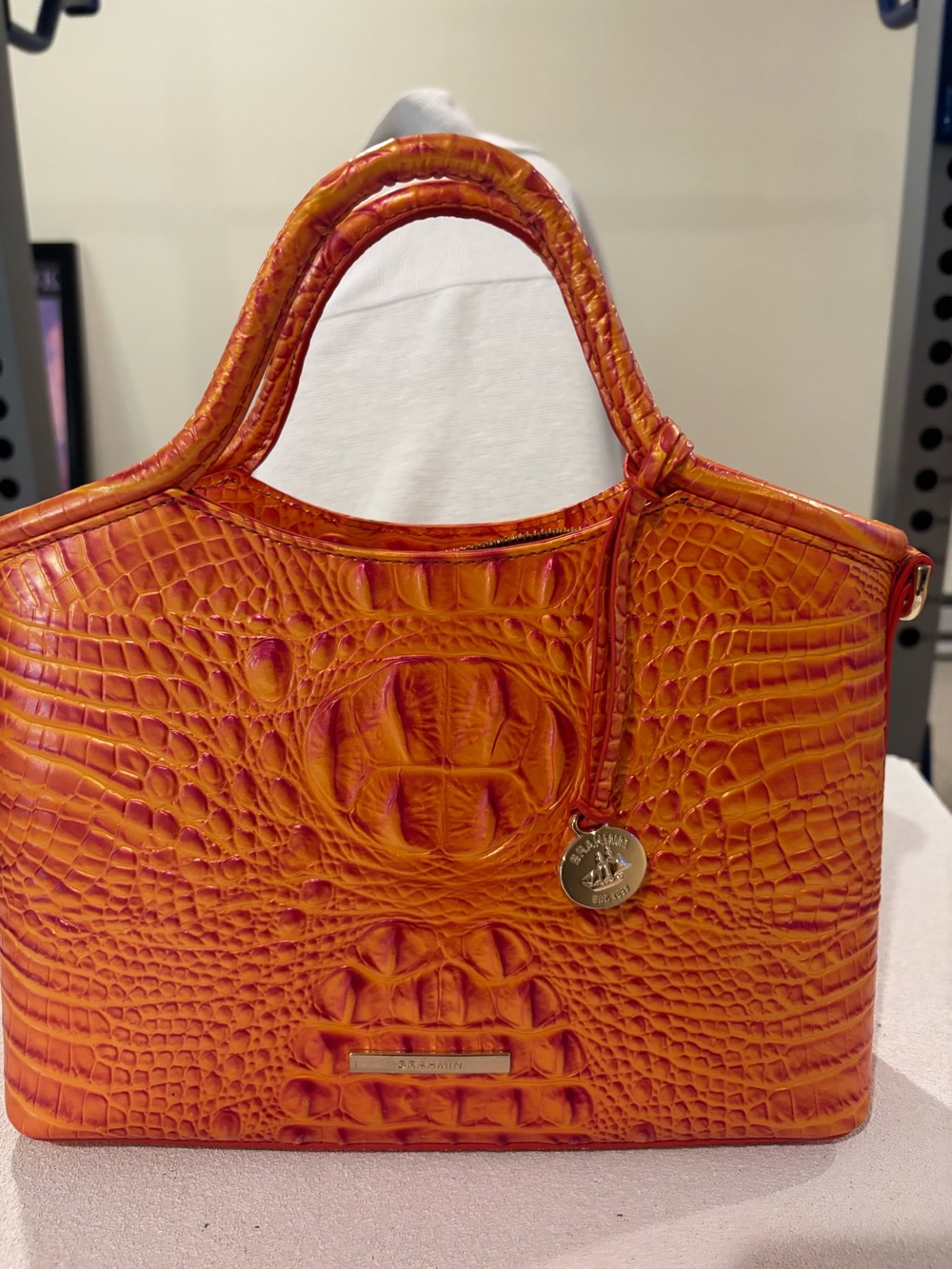 Brahmin Orange Croc-Embossed Satchel - Picture 1 of 3